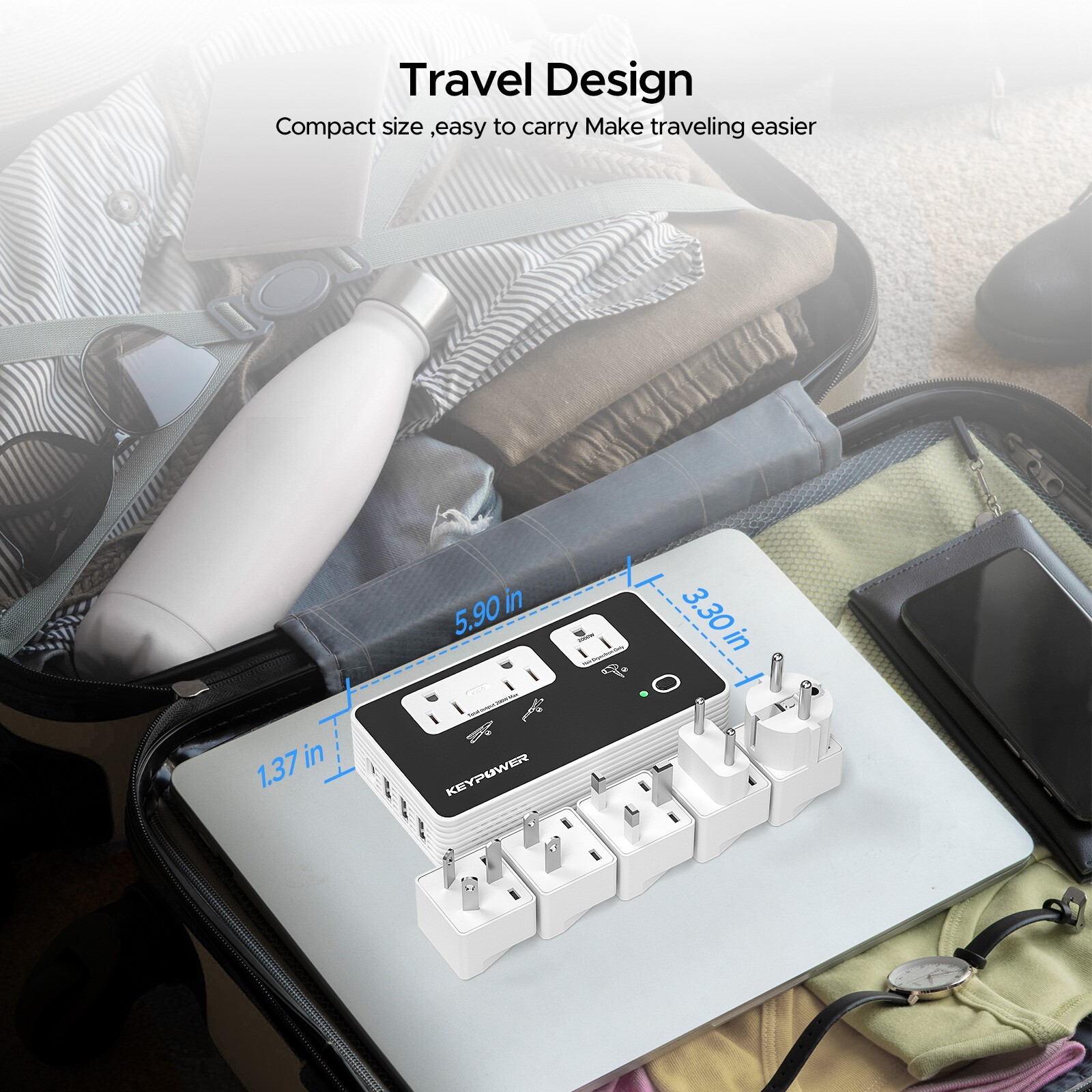 2000W Step Down Converter, 220V to 110V Voltage Converter with 3AC+4 USB(1USB C）