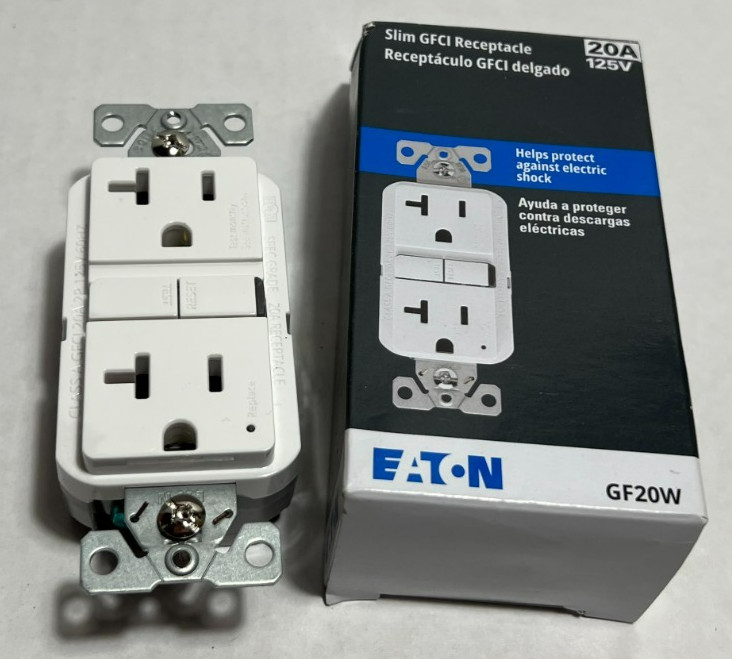 Eaton Slim GFCI Receptacle GF20W 20A 125V White Open Box