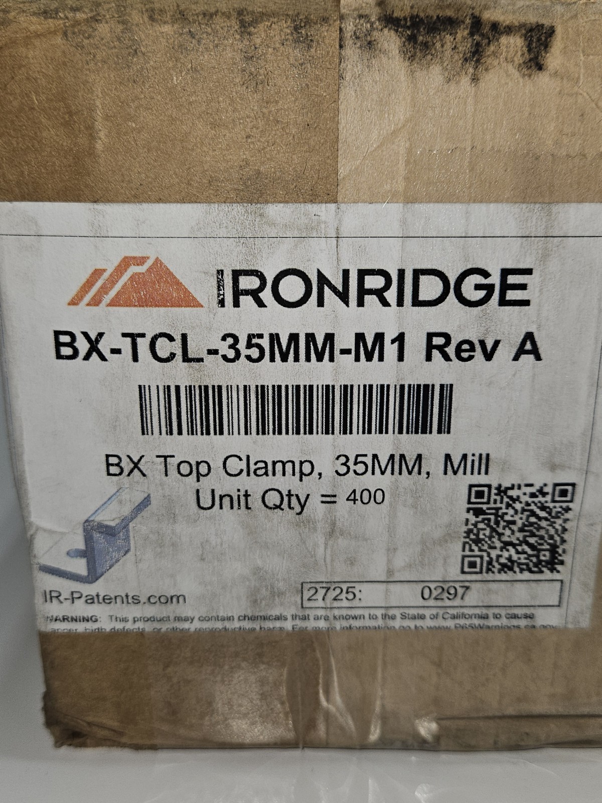 IronRidge BX-TCL-35MM-M1 Rev A Top Clamp, Mill Finish | Box of 400 – NEW