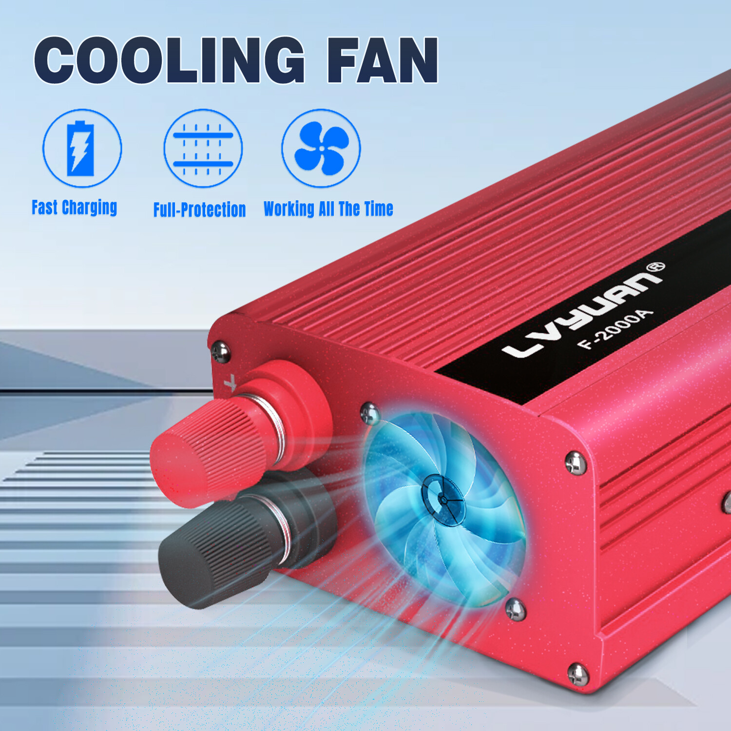 1000W / 2000W Peak Power Inverter 12V DC to 110V AC Converter with Battery Clamp