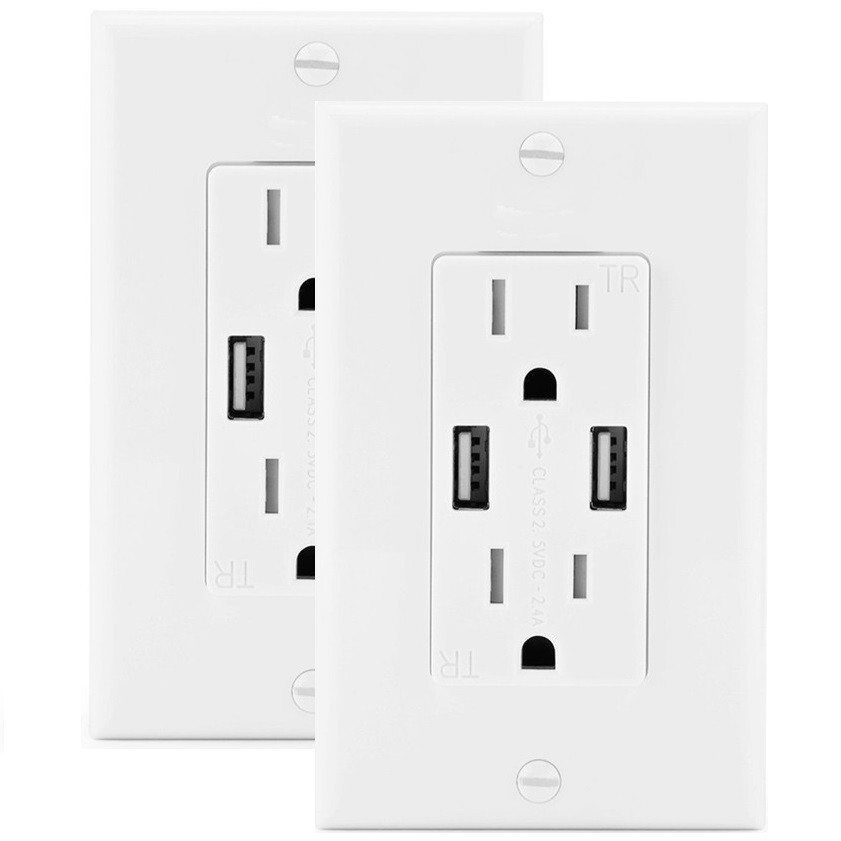 Wall Outlet with 2 USB Charging Ports Tamper Resistant Socket Charger with Plate