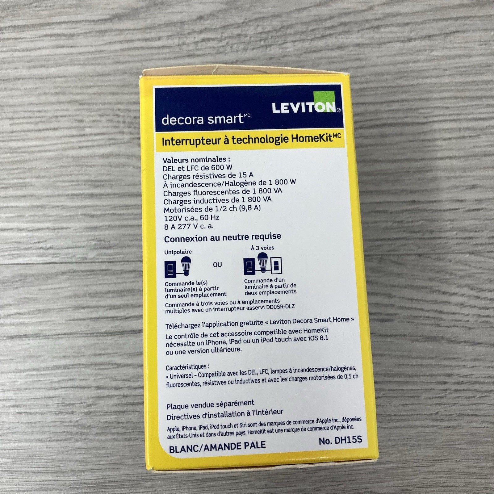 Leviton Decora Smart Switch with HomeKit Technology White or Light Almond DH15S