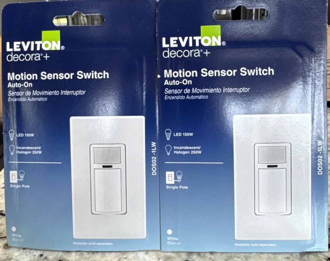 Lot Of 2 Leviton Decora In-Wall Motion Sensor Light Switch Motion Activated