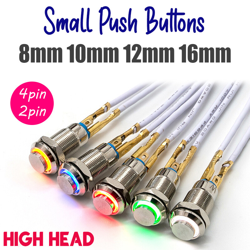 Small 8mm 10mm Metal Push Button Switch 4pin LED Latching Momentary Waterproof