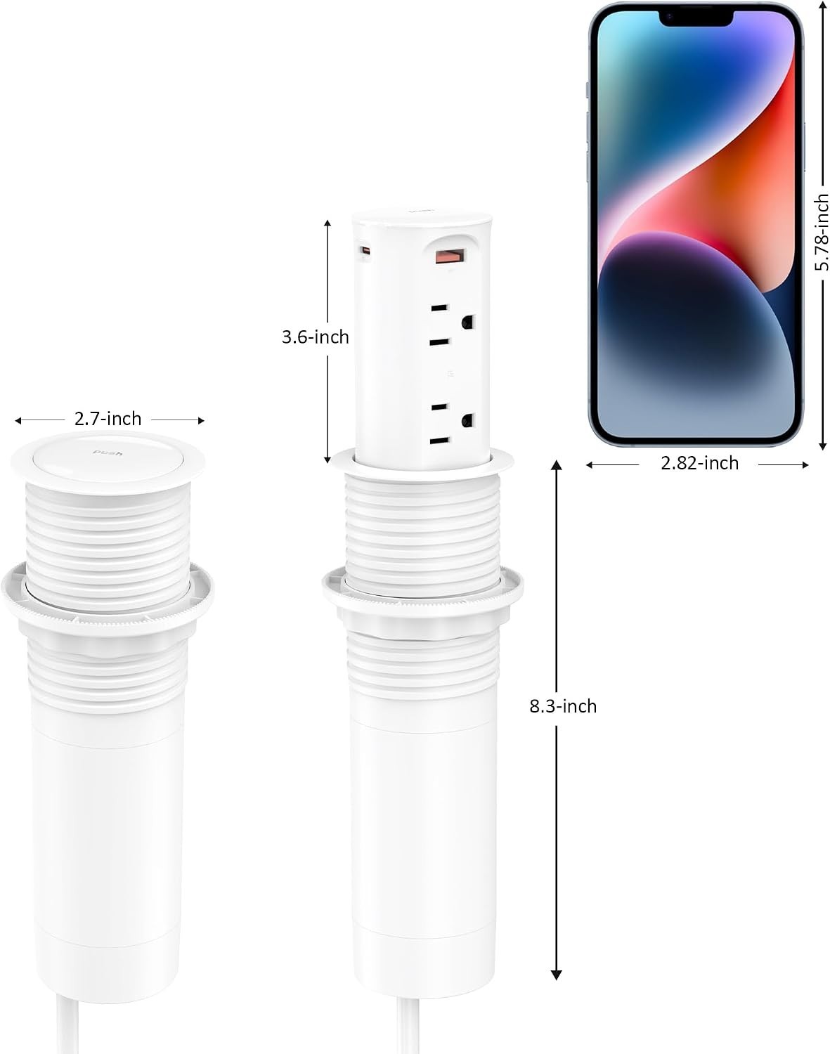Countertop Power Grommet, 15A Outlet, 4 USB Ports, 4 Outlets