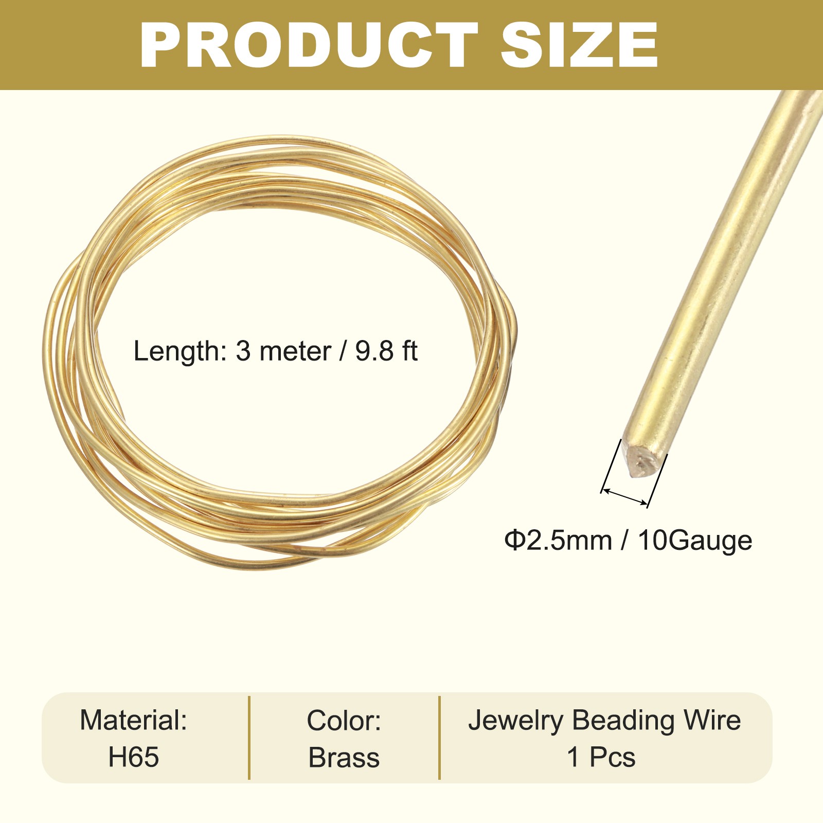 10 Gauge Brass Round Wire 9.8ft Craft Tarnish Resistant Beading Wires