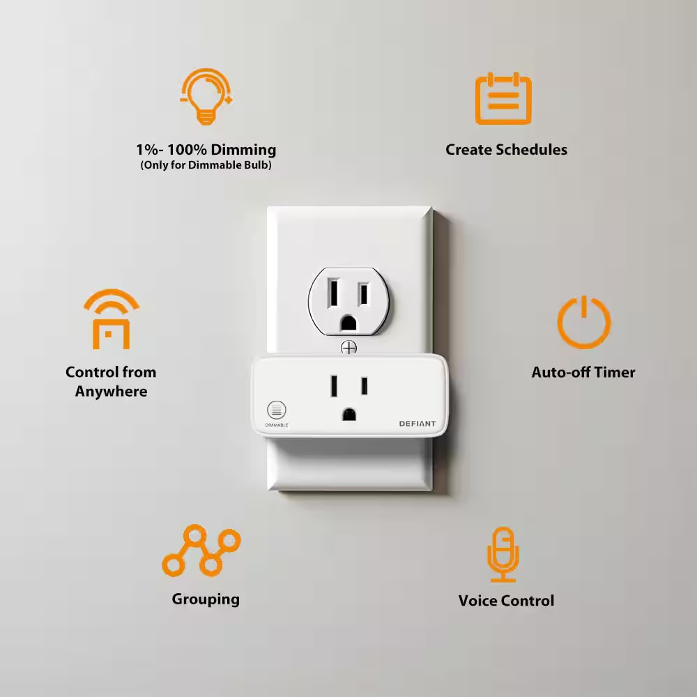 120-Volt Indoor Smart Stackable Dimmer and Timer Wi-Fi Bluetooth Single Plug Out