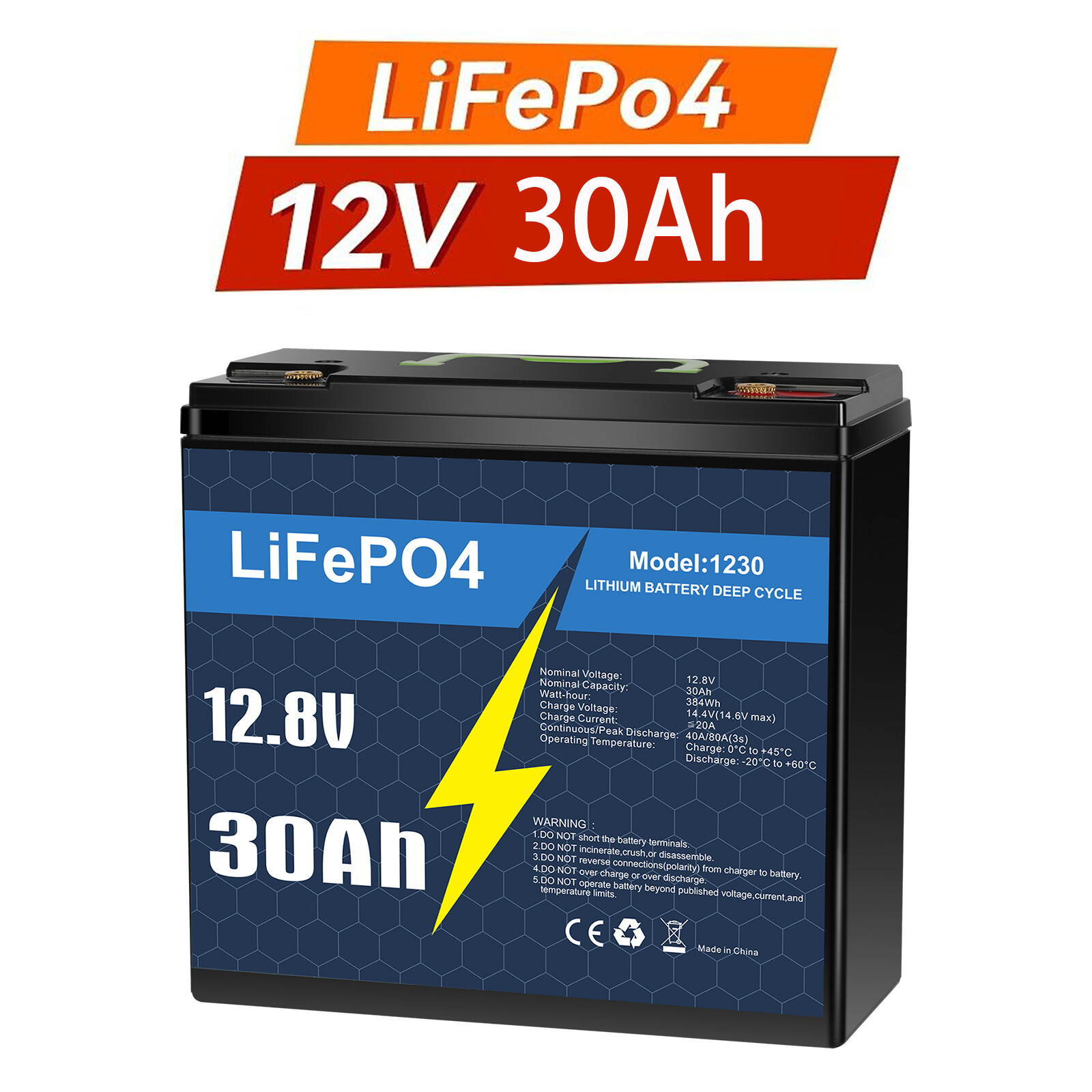 12V 30Ah LiFePO4 Rechargeable Lithium Battery BMS Deep cycles Fish Finder Boat