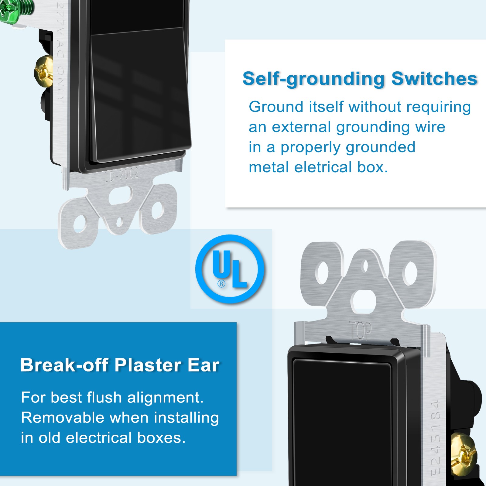 10Packs UL/CUL Listed 3 Way Rocker Light Switch 15A 120/277V Black Residential