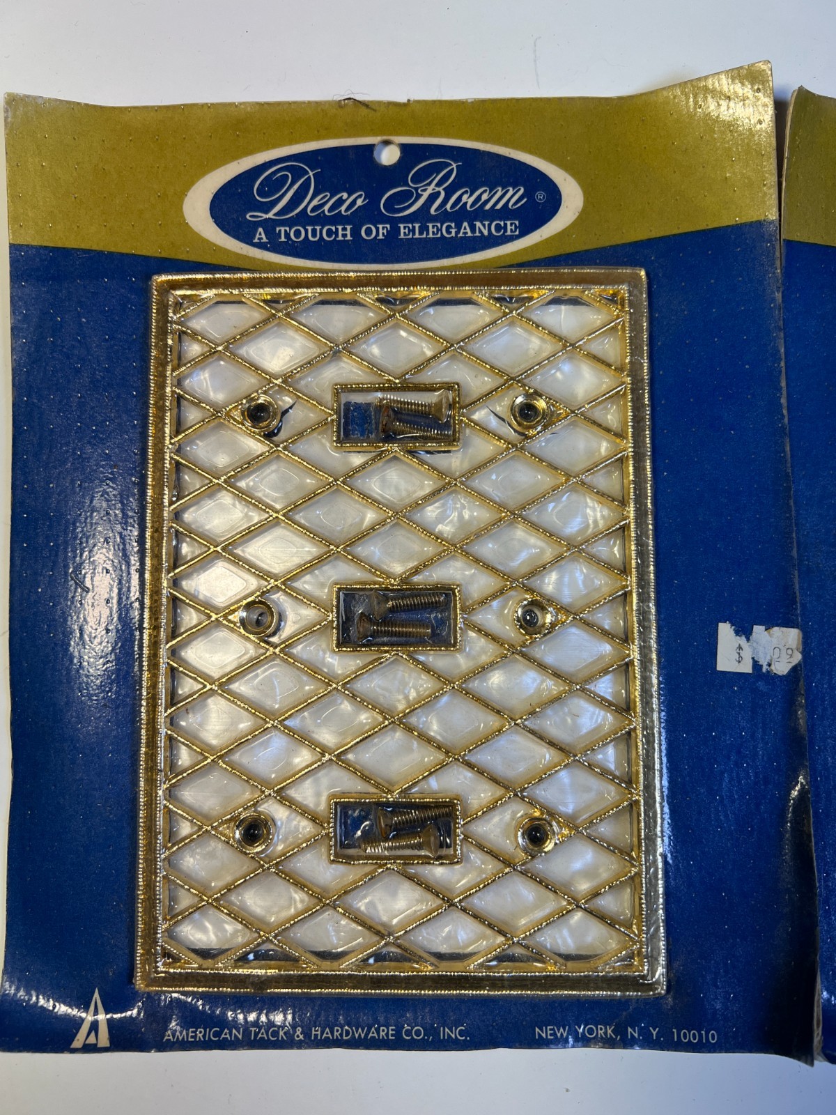 PAIR Vintage Mother Pearl 3 Gang Switch Switches Plates Gold Glam Hollywood MCM
