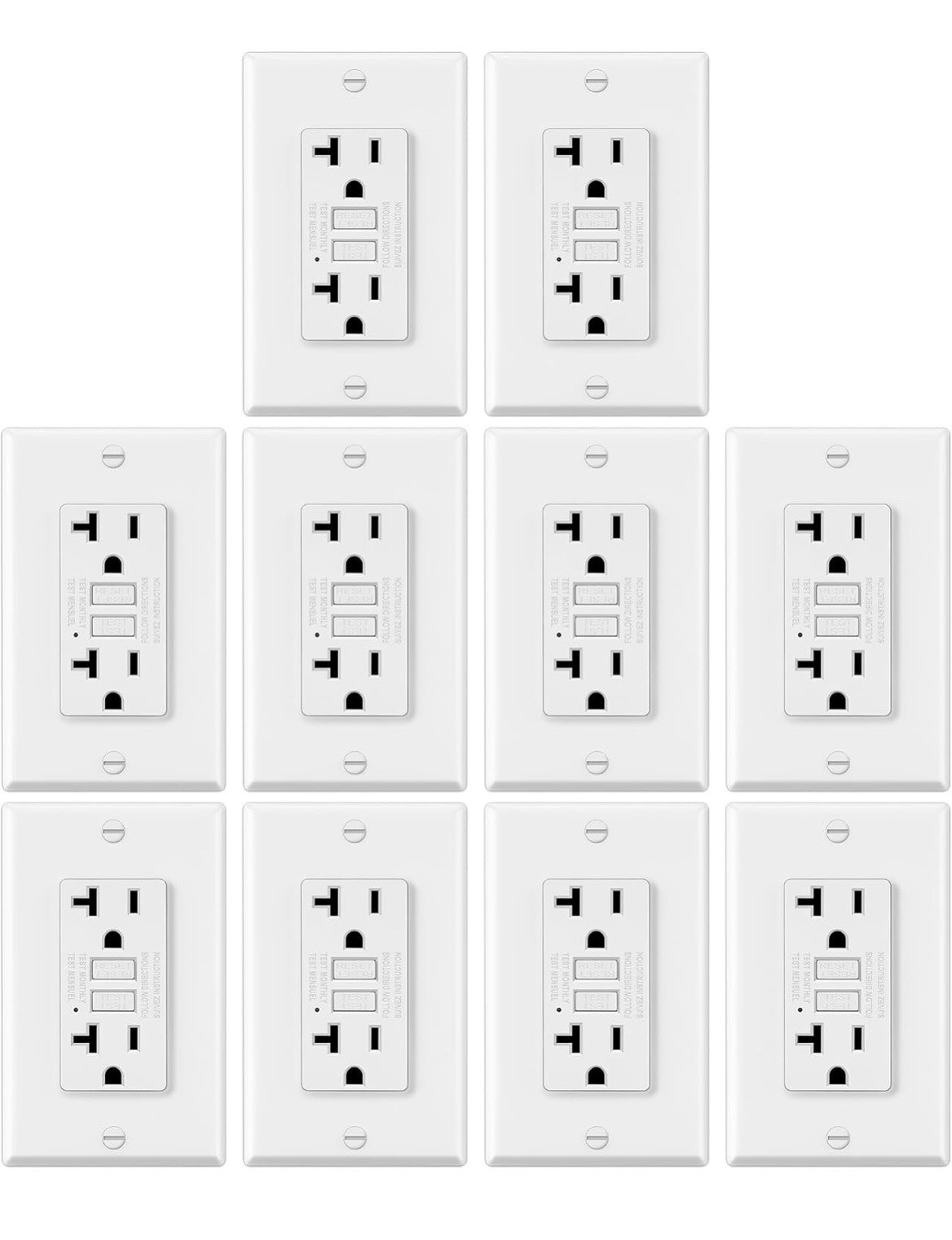 ELECTECK 10 Pack GFCI Outlets 20 Amp, Non-Tamper Resistant, Decor GFI Receptacle