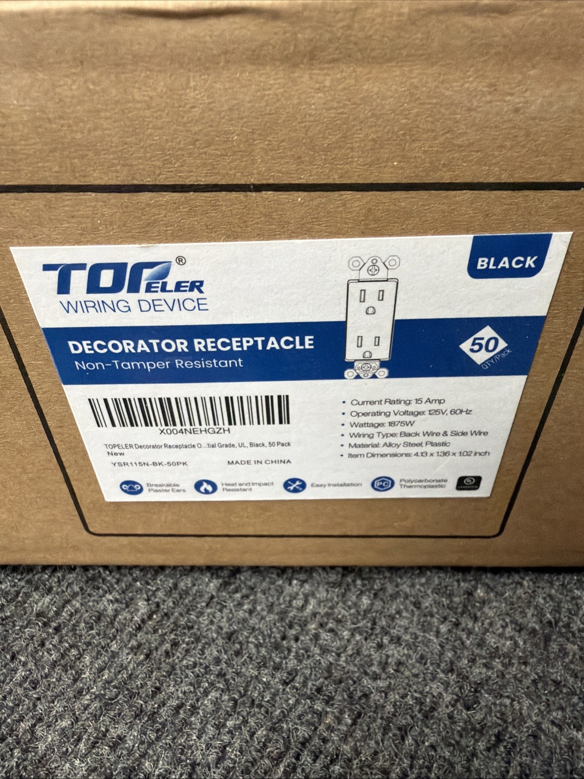 Topeler 15A 125V Standard Electrical Receptacle Outlets Black 10 Pack YSR115N