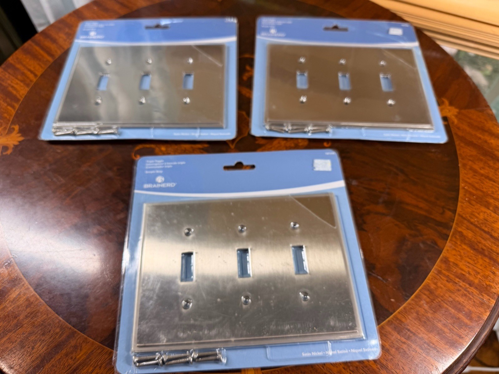 Switch Plate Cover Triple Toggle 3 gang Satin Nickel Border Brainerd -New x 3