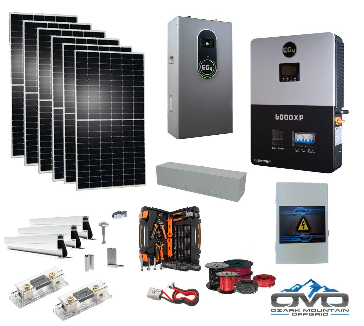 3.3KW Complete Offgrid Solar Kit + 6K EG4 6000XP Inverter + 14.3KW 48V EG4 Lithi