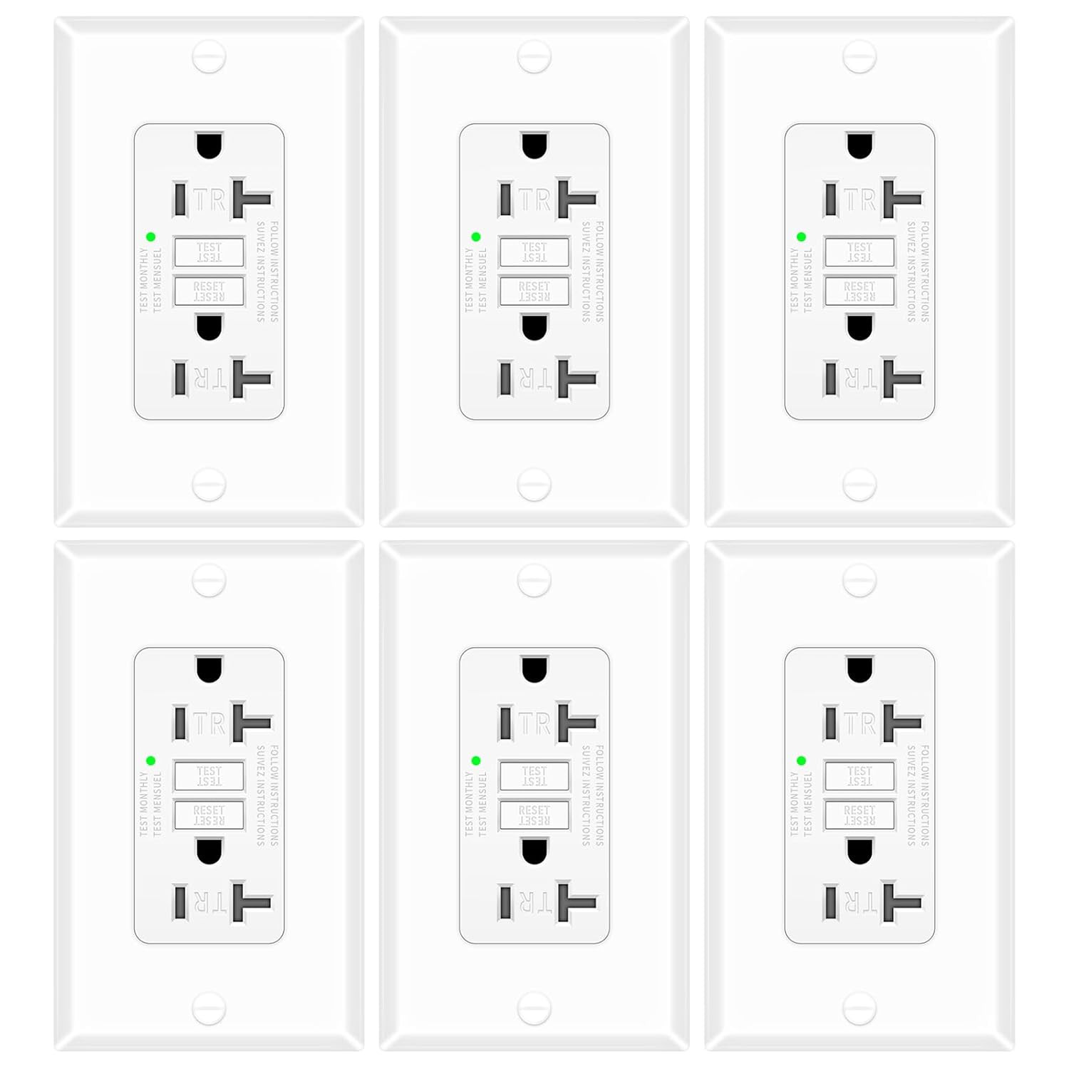 15A GFCI Outlet with USB C&A, Self-Test TR ETL Listed White 2 Pack | Tamper-Resi