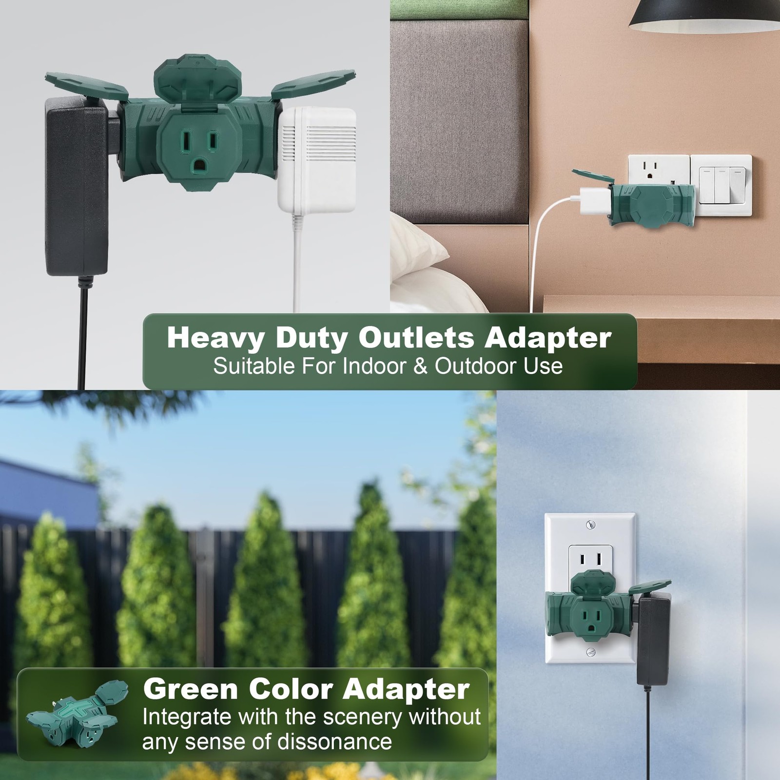 Lamroyce Liteshun-3WayPlug 3 Way Outlet Splitter 15A Weatherproof Green