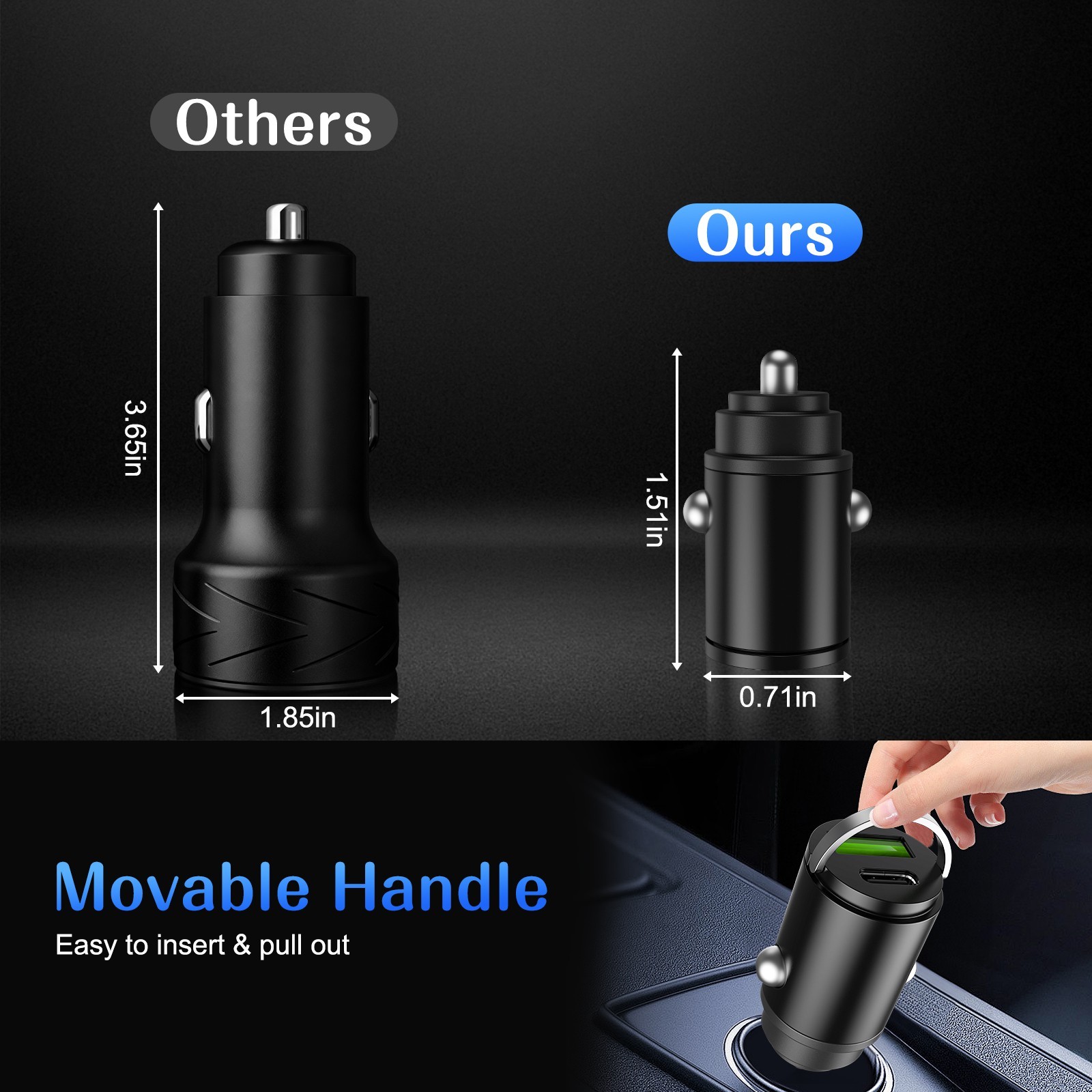 60W Super Fast Car Charger 2-in1 Cigarette Lighter Adapter Charging For USB
