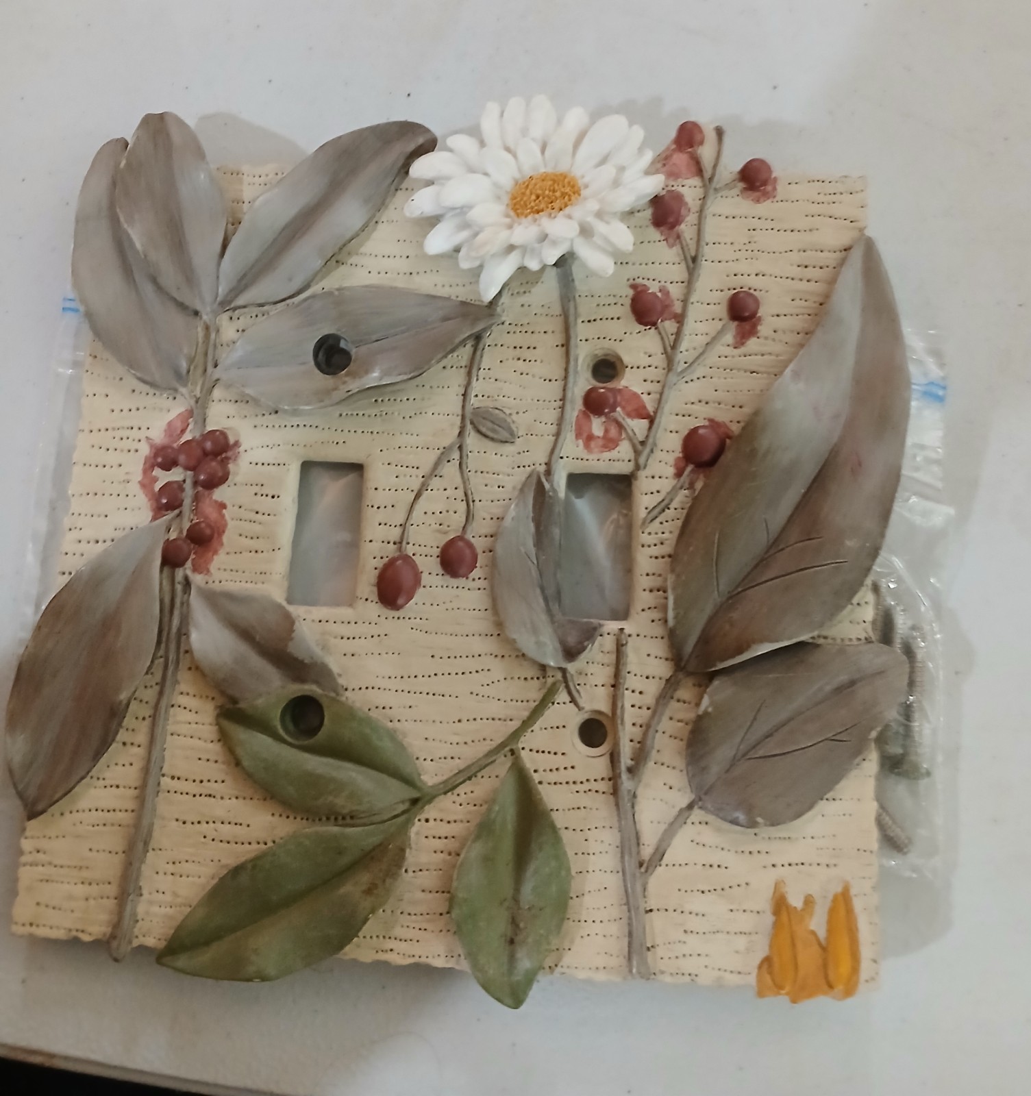 Vintage Floral Double Light Switch Wall Cover 3D Raised Floral Borders Unlimited