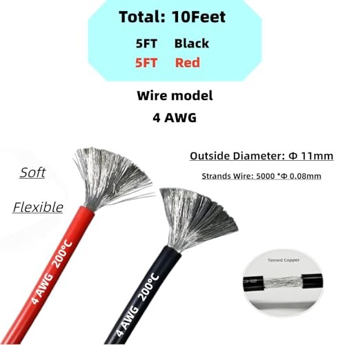 4 Gauge Silicone Wire (5 ft Red+5 ft Black ﻿) Ultra 5ft Red+5ft Black 4 AWG