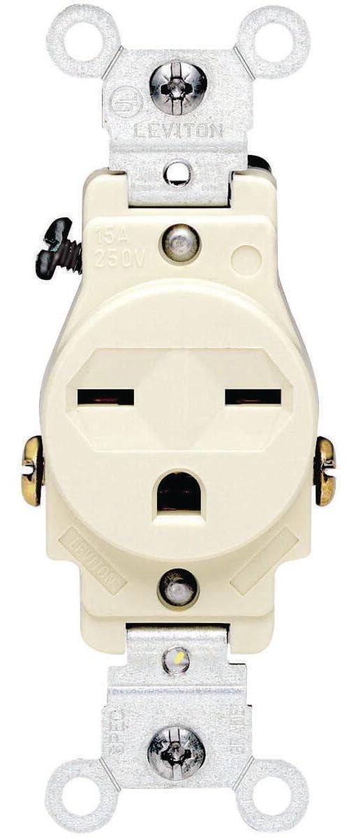 Leviton 15-Amp, 250-Volt, Narrow Body Single Receptacle, Pack of 1, Ivory