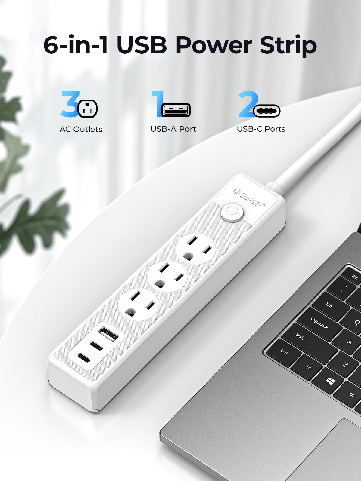 Power Strip Surge Protector 4 AC Outlets 3 USB Ports Type C 1.6/5/15/25 FT Cable