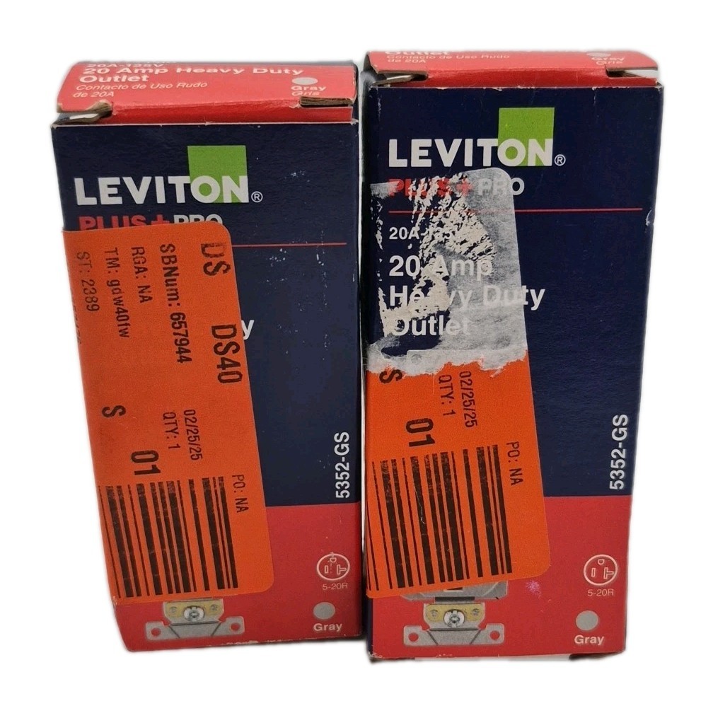 (2) Leviton Self Grounding Duplex Outlet Nylon Gray 20amp R74-5352-GS