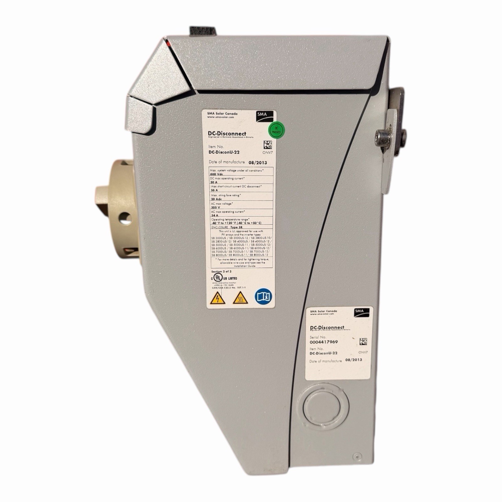 SMA Sunny Boy DC Disconnect Switch DC-DISCON-U-22-US