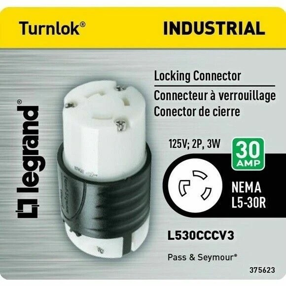 Legrand Locking Plug NEMA L5-30R 125V 30A Heavy Duty L530CCCV3