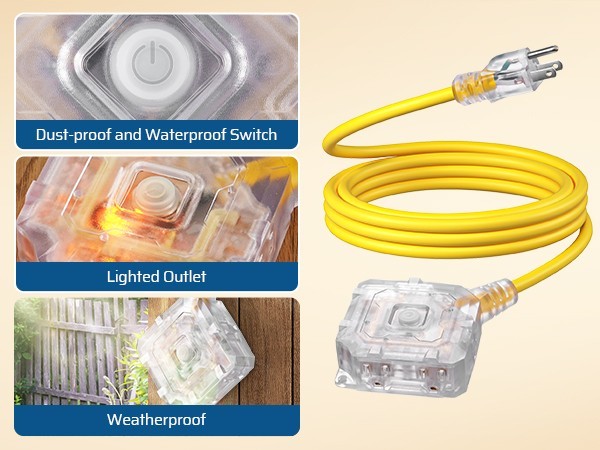 DEWENWILS Outdoor Extension Cord 10FT, 6 Outlets Waterproof, Heavy Duty