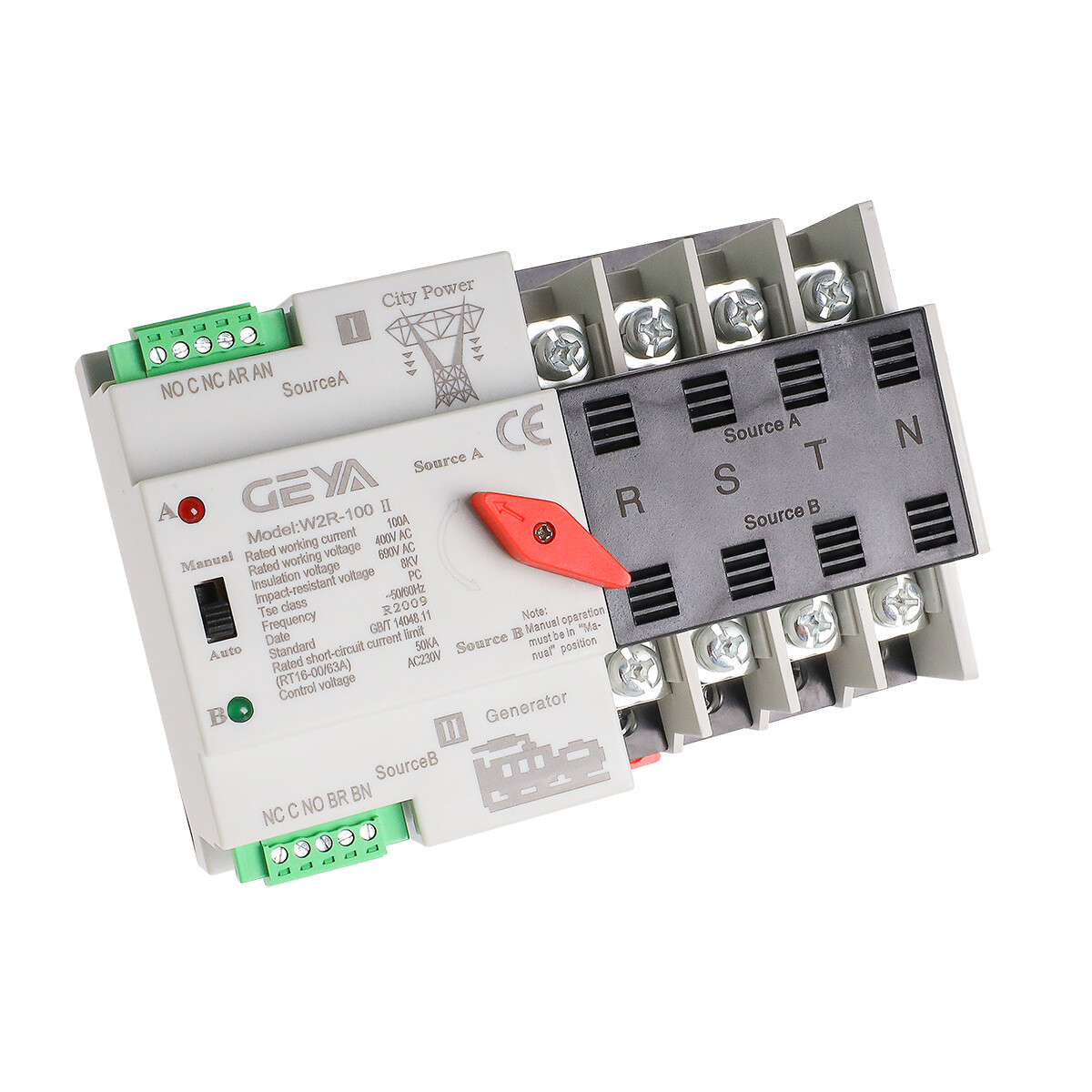 GEYA ATS PC Dual Power Automatic Power Transfer Switch 4Pole 100A 220V 110V Grid