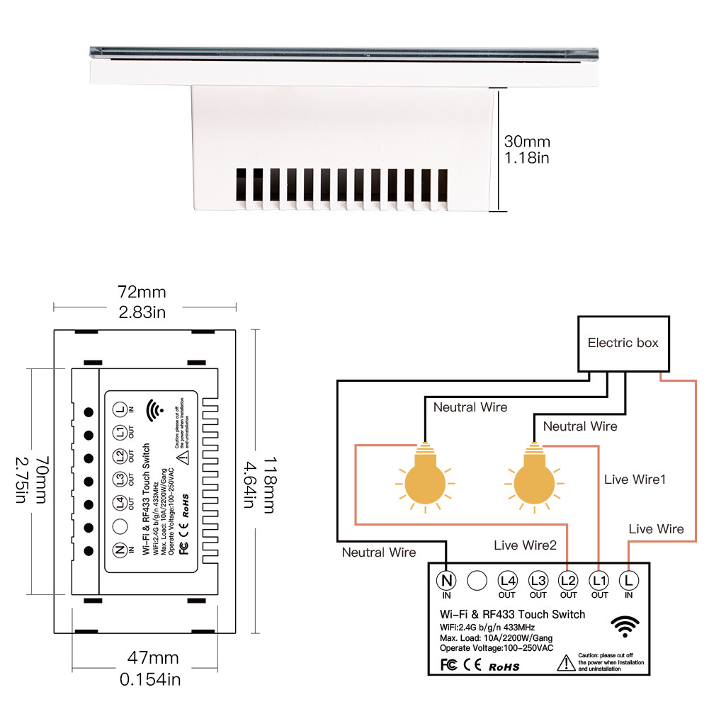 MOES 1/2/3/4 Gang Smart Light Switch WiFi RF Wall Touch Timer Alexa Google APP