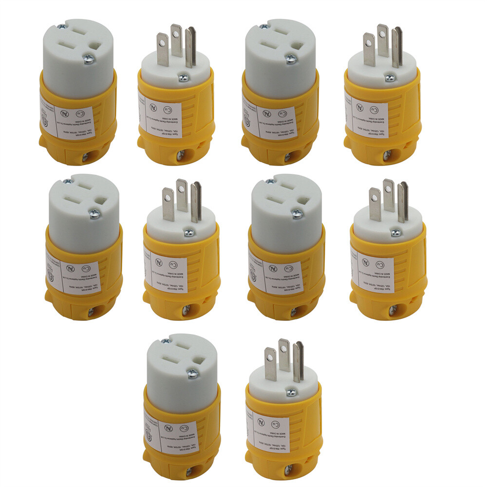 5 sets Straight Blade Electrical Plug and Connector Set 15A 125 Volt 5-15P 5-15R