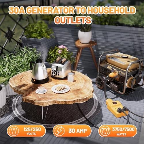 30 Amp Generator Adapter Extension Cord, L14-30P to 4x 15/20R, 7500W, ETL Listed