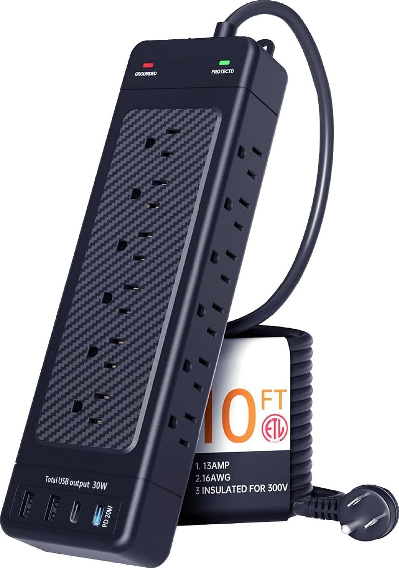 Surge Protector Power Strip 10Ft Cord/High Joules Surge Protection (4800J)/Heavy