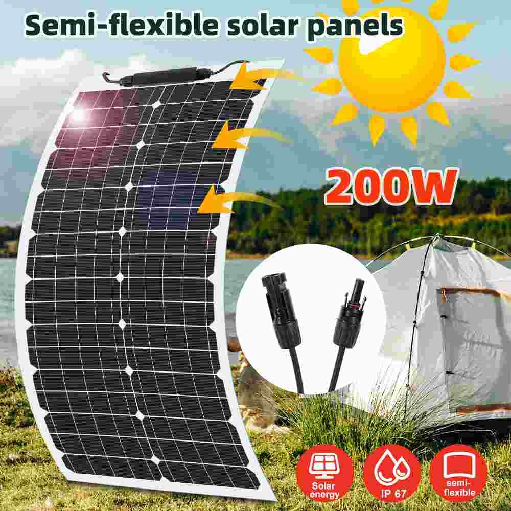 200W Watt Flexible 18V Mono Solar Panel Home RV Rooftop Camping Off-Grid Power