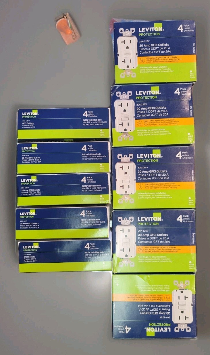 LEVITON LOT OF 10-4PKS GFNT2-4W 20A GFCI WHITE (these are not tamper resistant)