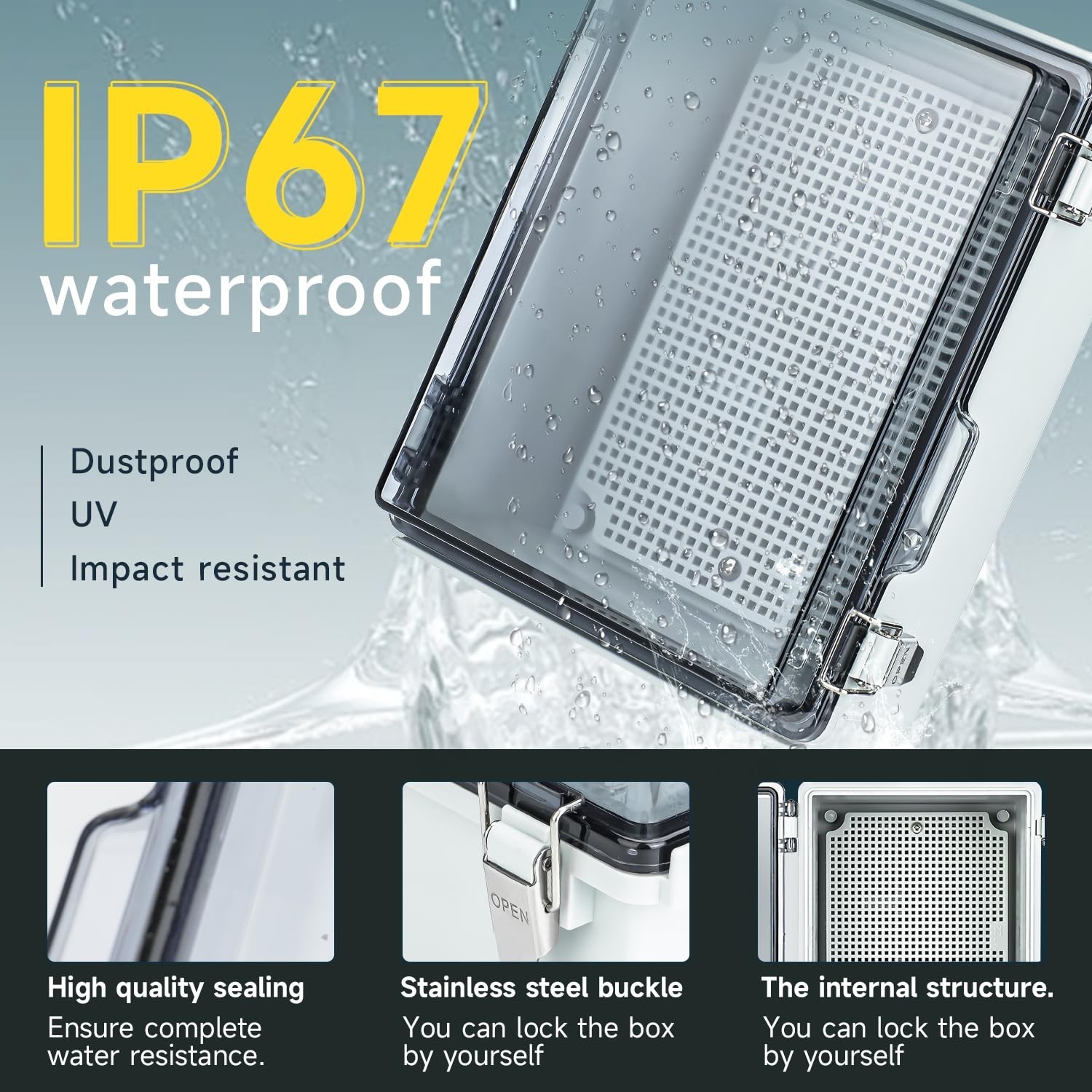 Waterproof Outdoor Project ABS Plastic Junction Box，IP67 Waterproof Clear