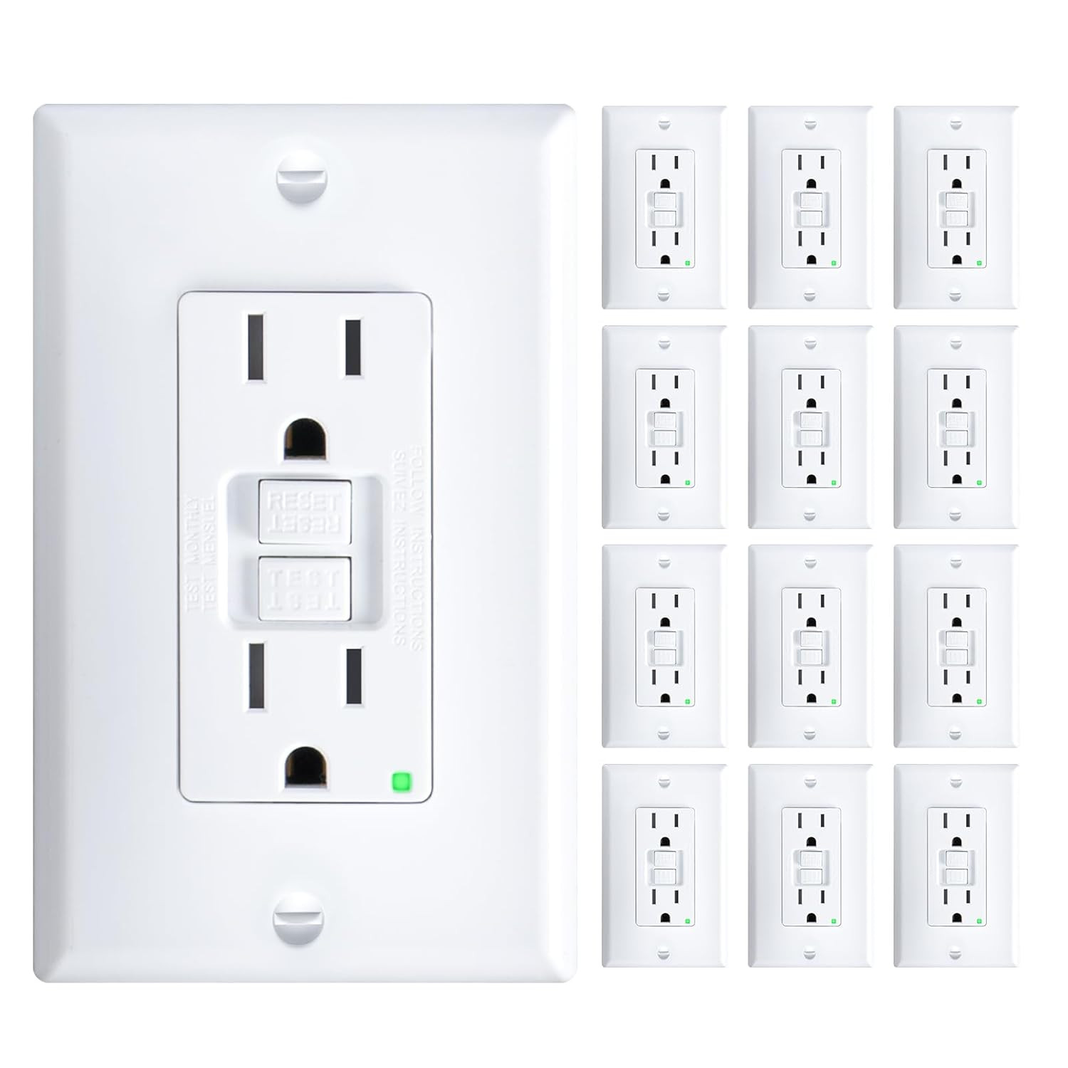 12 Pack GFCI Outlet 15 Amp with Thinner Design, Non-Tamper Resistant
