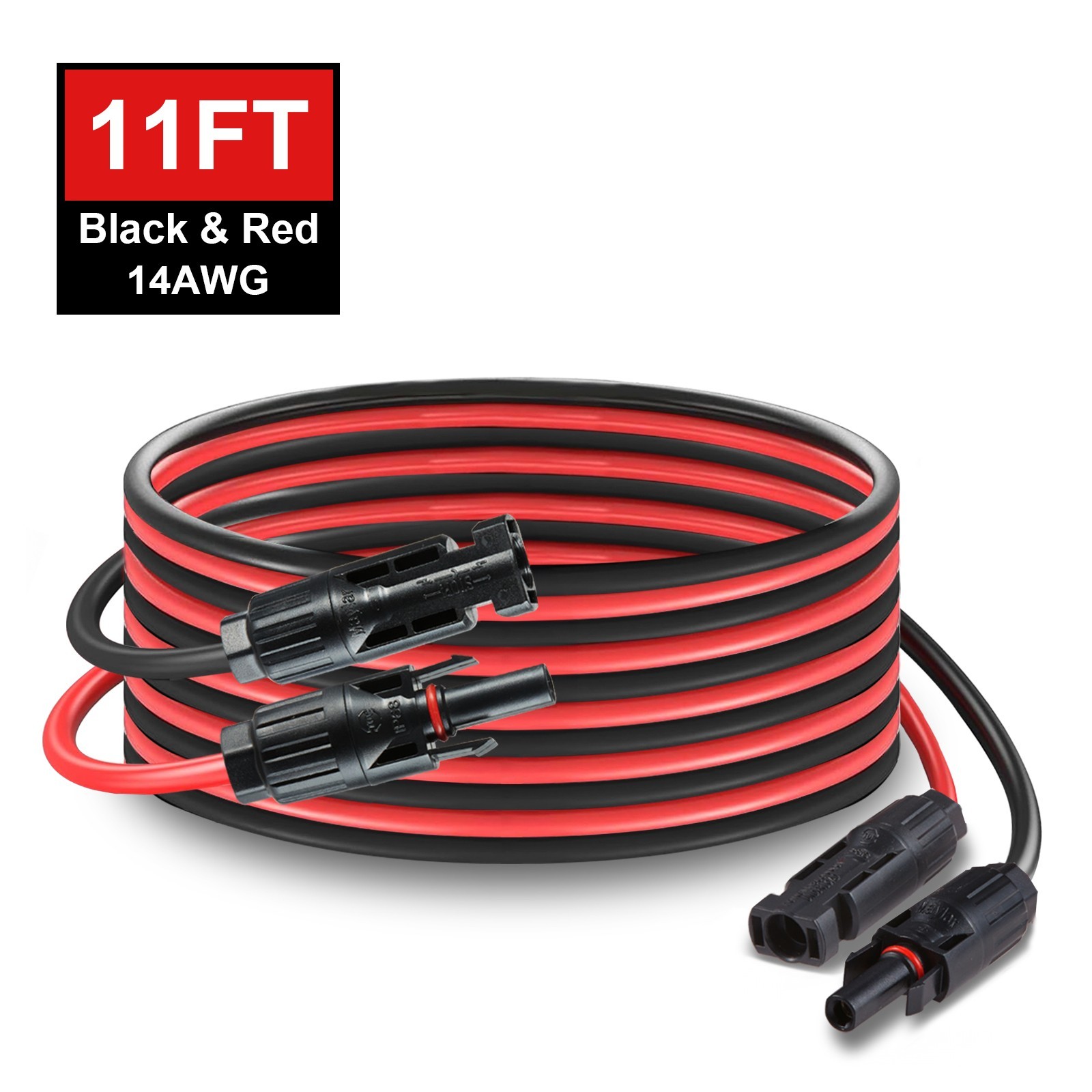 11Ft 20Ft 14 AWG Solar Panel Extension Cable Solar Wire Connectors Black Red