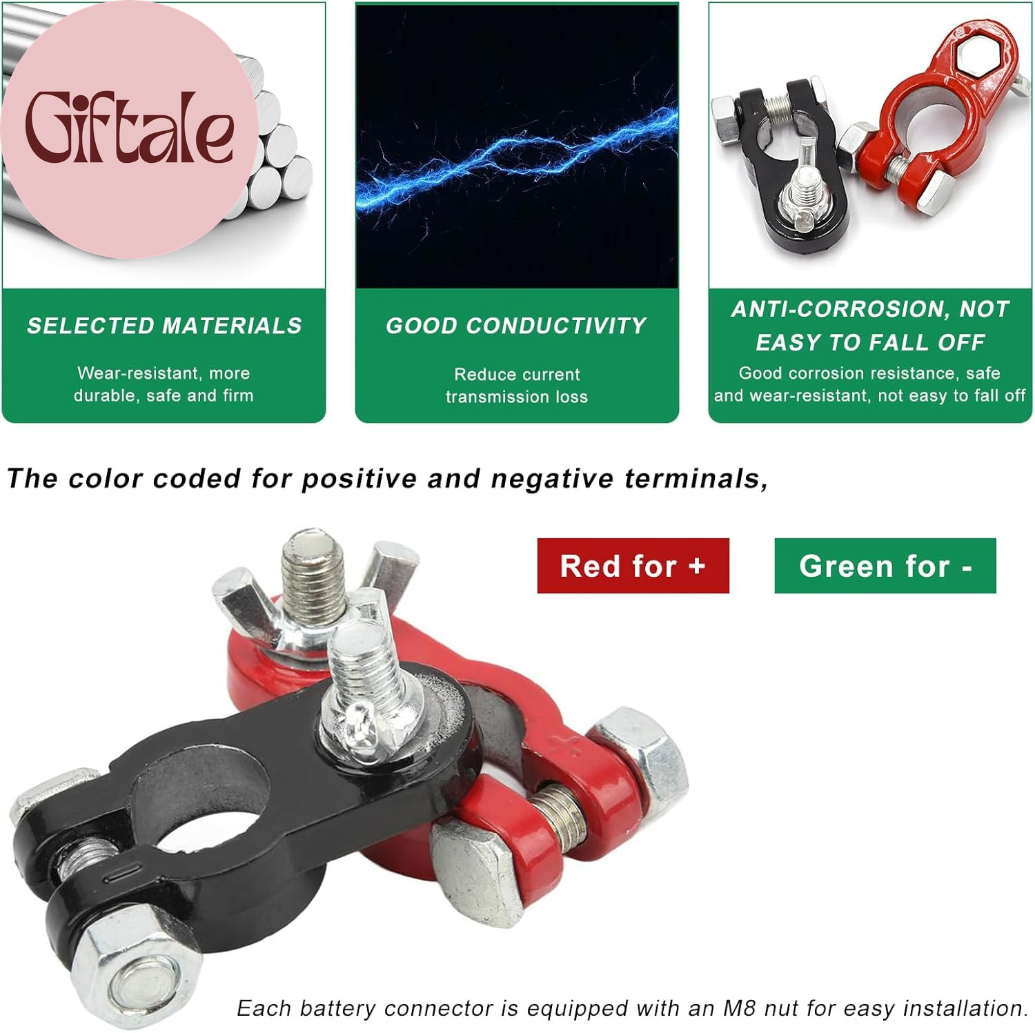 Battery Terminal Connectors, Top Post Battery Terminal Color Coded Clamps Set wi