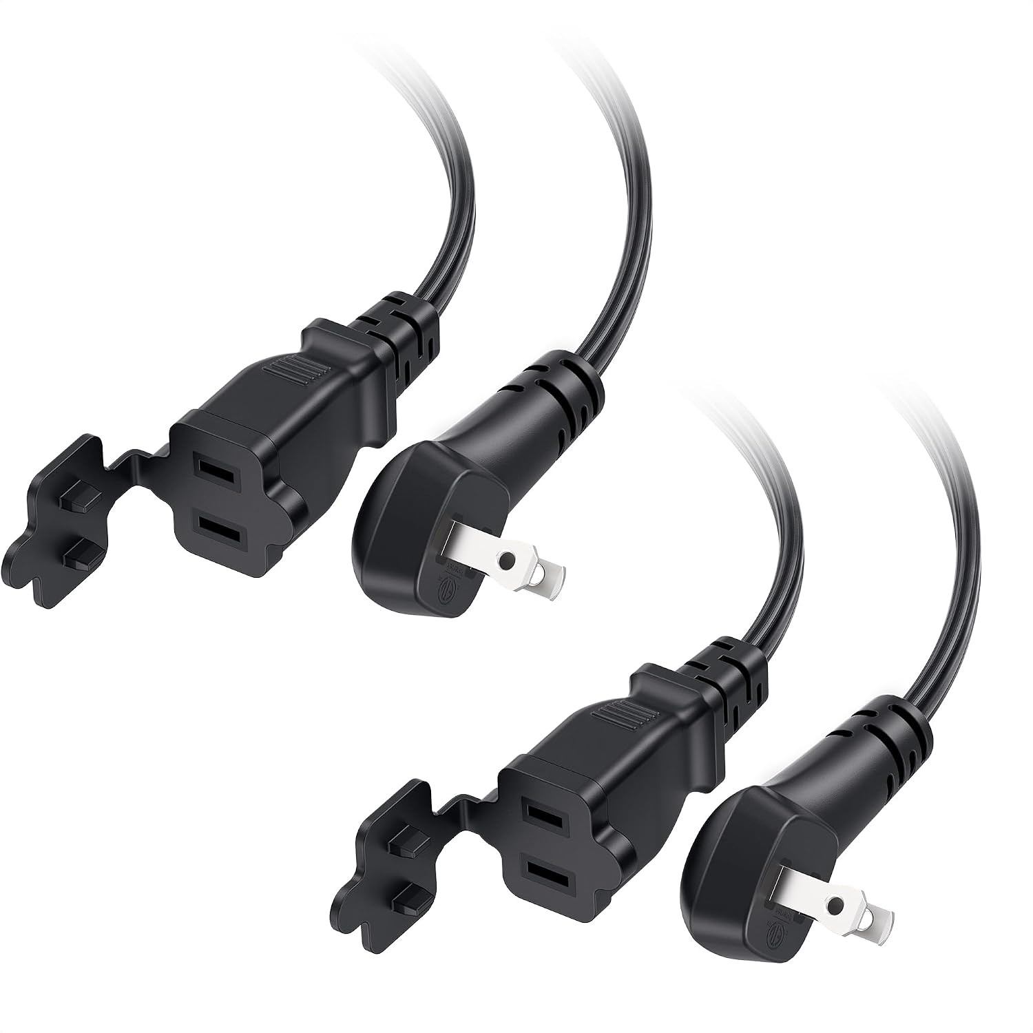 [ETL Listed] 2-Pack 13A, 2 Prong Extension Cord 3Ft in Black
