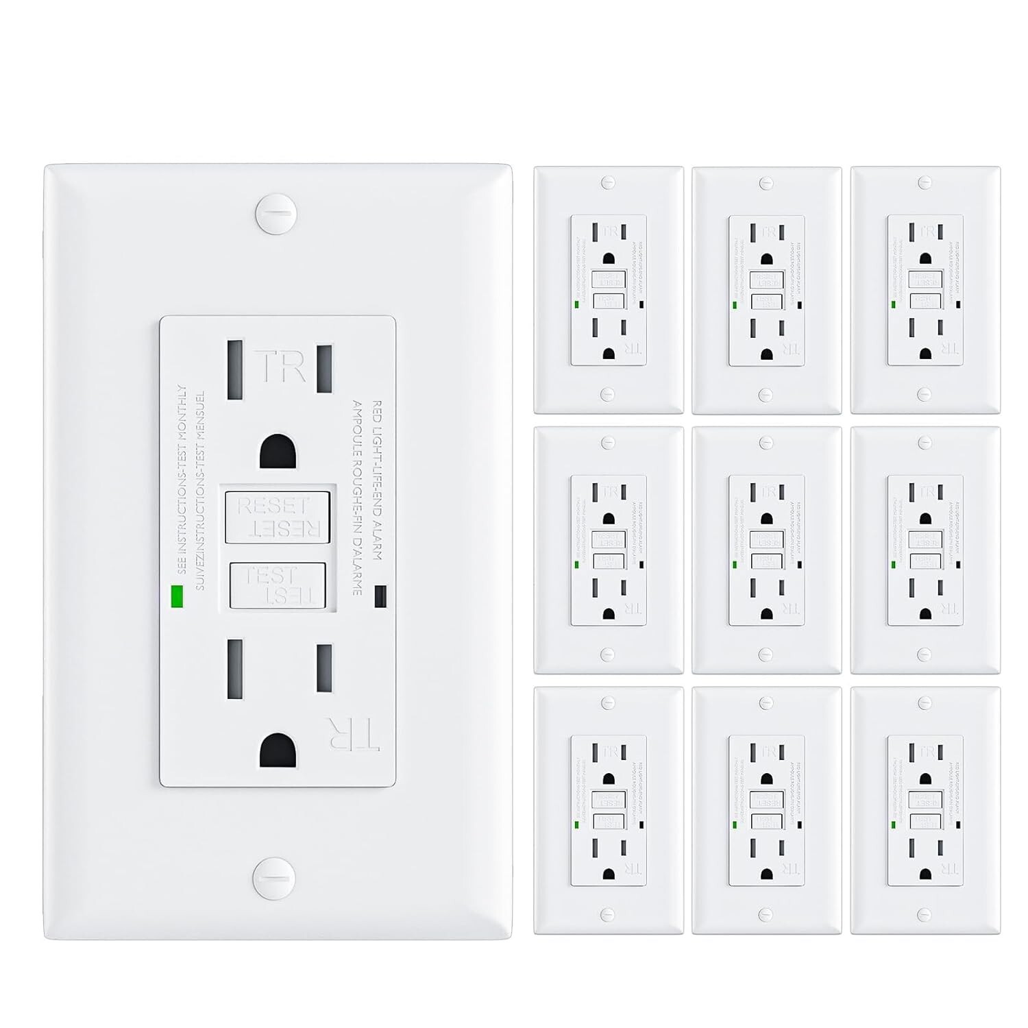 10Pack GFCI Outlet 15Amp, UL Listed Self-Test Tamper Resistant with Wall plates
