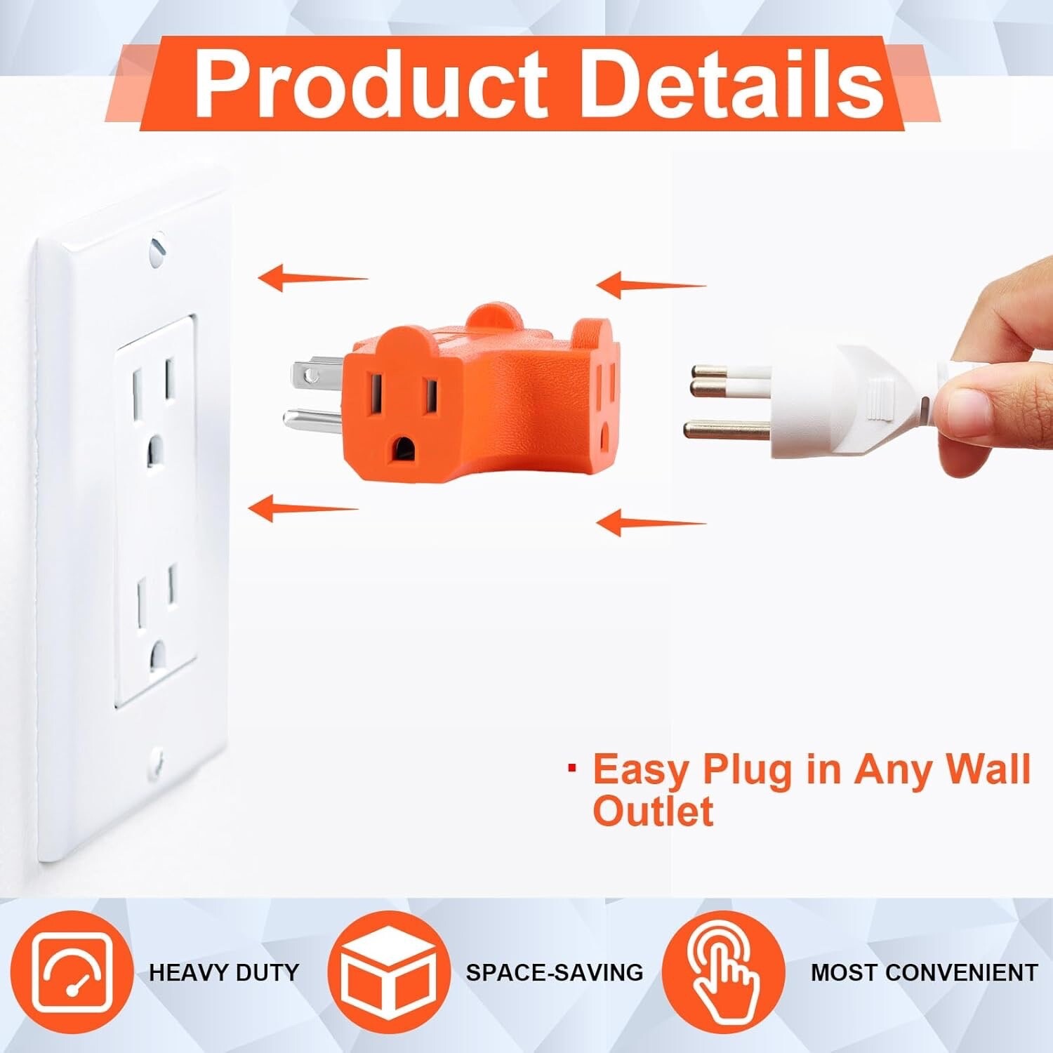 4-pack 3 Way Plug Adapter 3 Prong Outlet Splitter Power Adapter Outdoor15a 125v