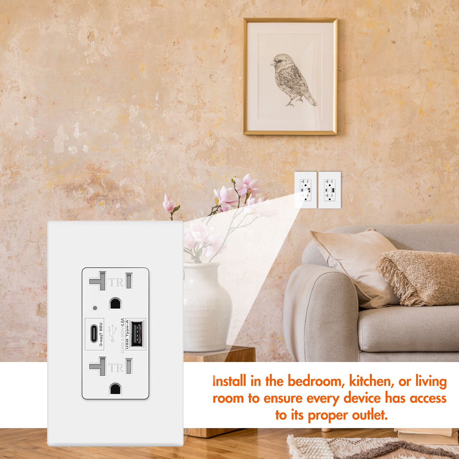 10Pack USB C Outlet PD 24W Power Delivery Duplex Receptacle 4.8A 20Amp,UL Listed