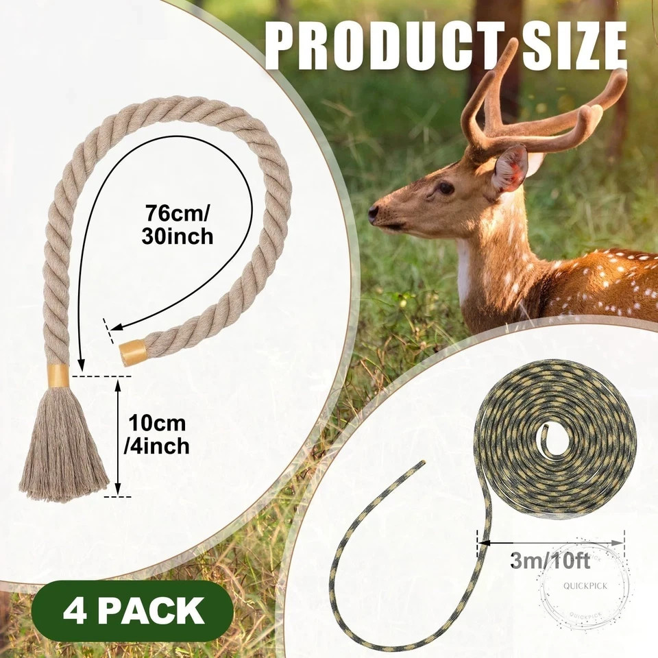 4 Pack Hemp Scrape Rope 30 Inch Deer Scent Rope for Deer Hunting Mock Scrape