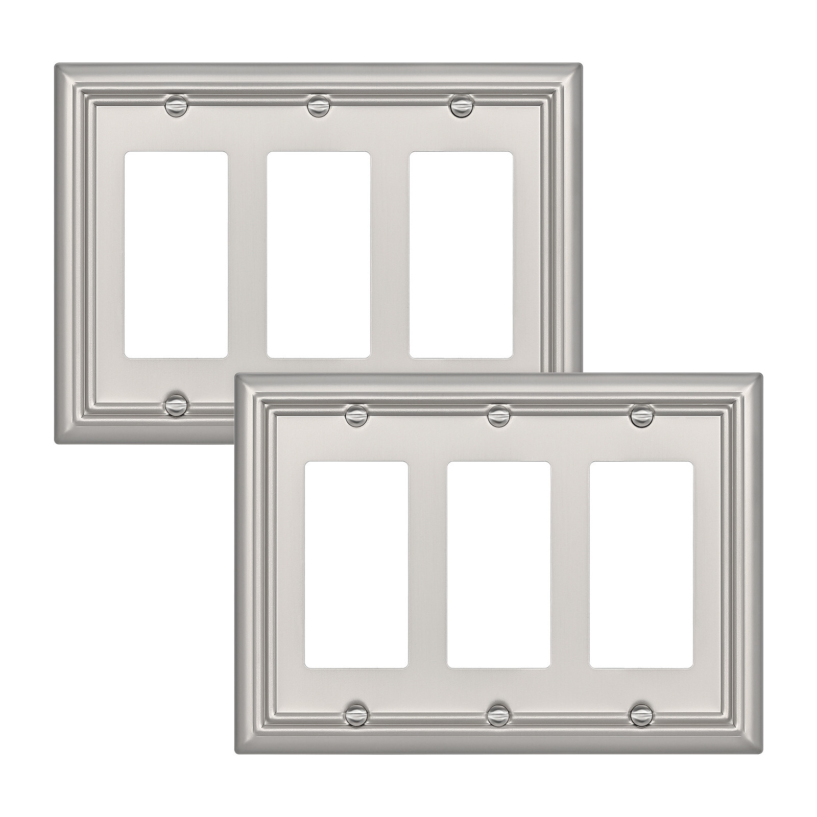 DEWENWILS Triple Decorator Wall plates, 2x Brushed Nickel Outlet Covers, Metal