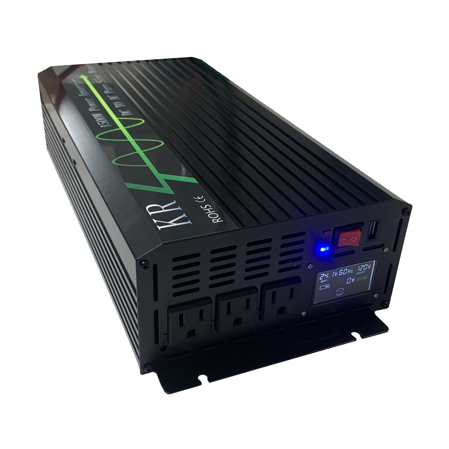 1000W 1500W 2000W Pure Sine Wave Power Inverter 12V 24V DC to 120V AC US Stock