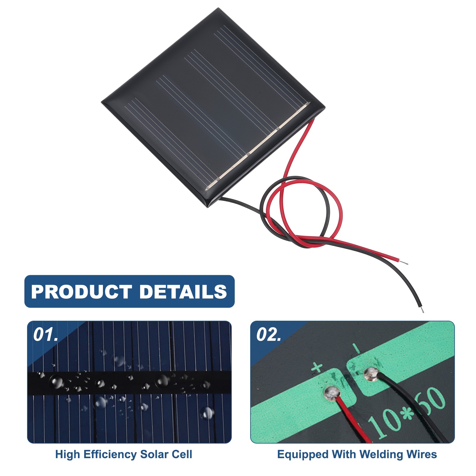 5 Pcs 2V 0.32W 160mA Mini Solar Panels with 2 Cable 50mm x 50mm
