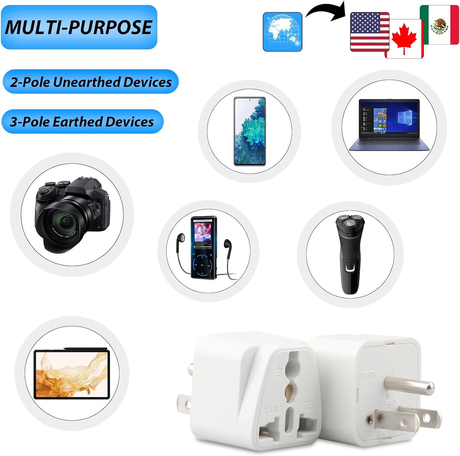 1-500 Pcs European EU To US American Adapter Plug Converter Euro Asia to USA Lot