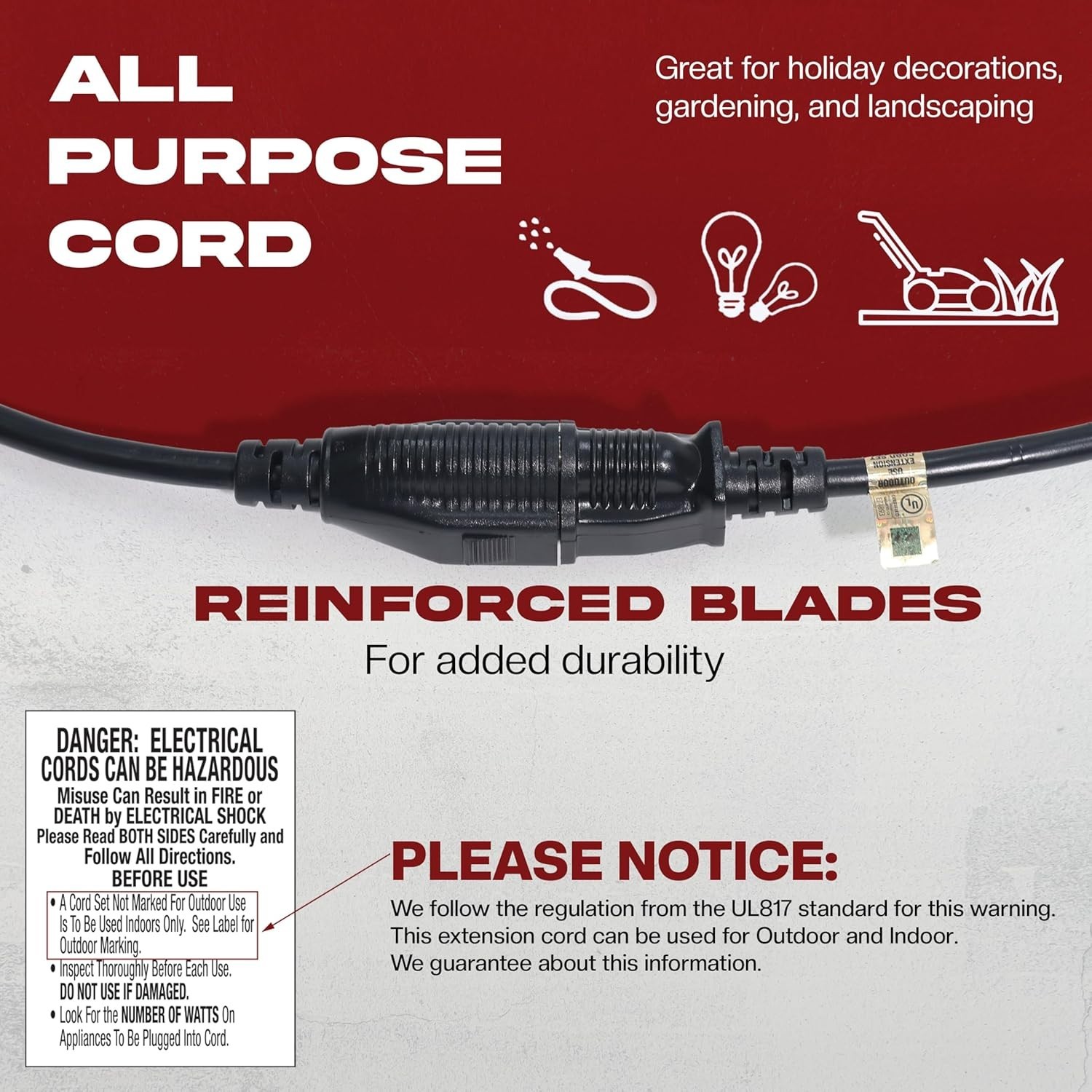 Versatile 6ft Heavy-Duty Extension Cord – Perfect for Home & Garden Power Needs